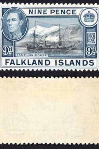 Falkland Is SG159 KGVI 9d Black and Grey-blue M/M Cat 28 pounds