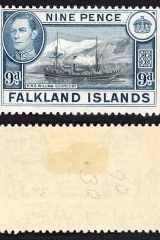 Falkland Is SG159 KGVI 9d Black and Grey-blue M/M Cat 28 pounds