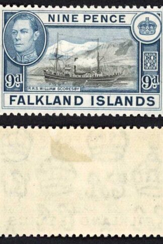 Falkland Is SG159 KGVI 9d Black and Grey-blue M/M Cat 28 pounds