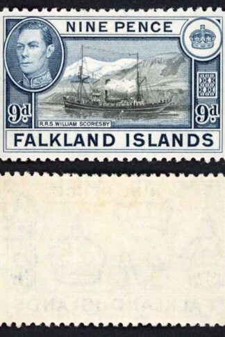 Falkland Is SG159 KGVI 9d Black and Grey-blue M/M Cat 28 pounds
