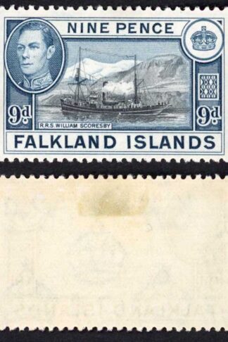 Falkland Is SG159 KGVI 9d Black and Grey-blue M/M Cat 28 pounds