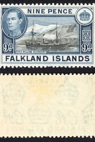 Falkland Is SG159 KGVI 9d Black and Grey-blue M/M Cat 28 pounds