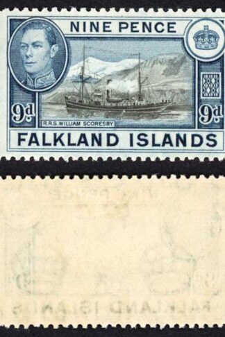 Falkland Is SG159 KGVI 9d Black and Grey-blue M/M Cat 28 pounds