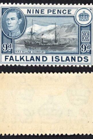Falkland Is SG159 KGVI 9d Black and Grey-blue M/M (toned gum) Cat 28 pounds