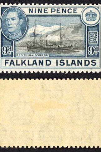 Falkland Is SG159 KGVI 9d Black and Grey-blue M/M (toned gum) Cat 28 pounds