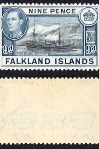 Falkland Is SG159 KGVI 9d Black and Grey-blue M/M (toned gum) Cat 28 pounds