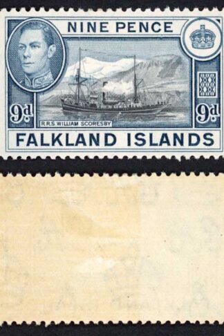 Falkland Is SG159 KGVI 9d Black and Grey-blue M/M (toned gum) Cat 28 pounds