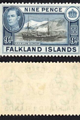 Falkland Is SG159 KGVI 9d Black and Grey-blue M/M (toned gum) Cat 28 pounds