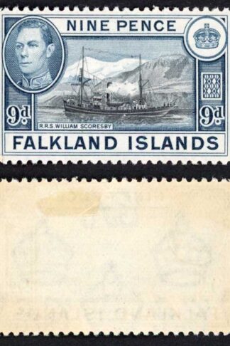Falkland Is SG159 KGVI 9d Black and Grey-blue M/M (toned gum) Cat 28 pounds