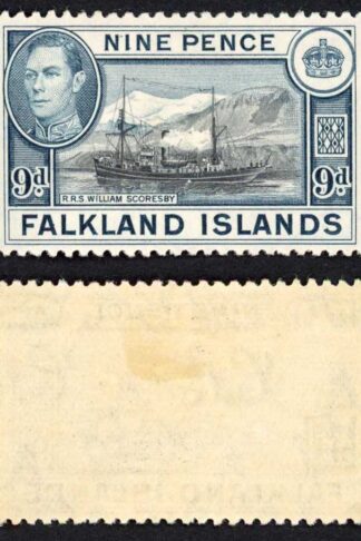 Falkland Is SG159 KGVI 9d Black and Grey-blue M/M (toned gum) Cat 28 pounds