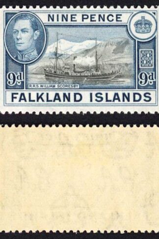 Falkland Is SG159 KGVI 9d Black and Grey-blue M/M (toned gum) Cat 28 pounds