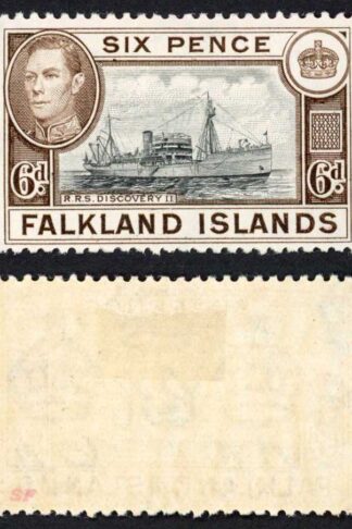 Falkland Is SG155a KGVI 6d Black and sepia M/M Cat 8 pounds
