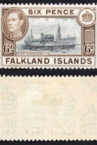 Falkland Is SG155a KGVI 6d Black and sepia M/M Cat 8 pounds