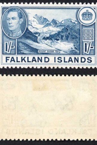 Falkland Is SG158b KGVI 1/- Dull Blue M/M Cat 38 pounds