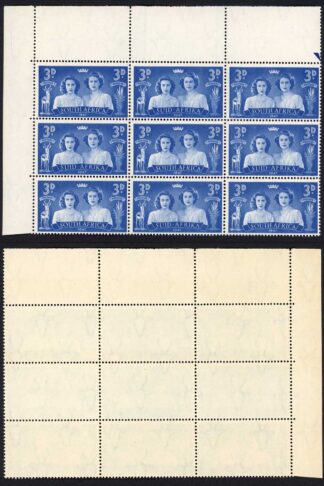 South Africa SG113 1947 Royal Visit 3d Blue Corner Block U/M