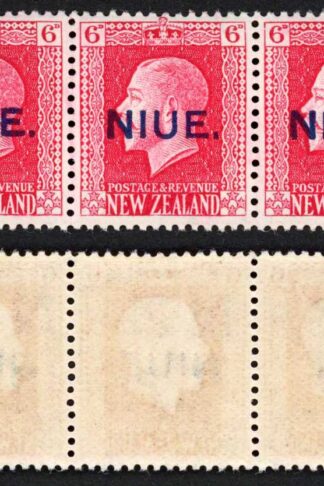 Niue SG14 6d Rose-red Strip of 3 with Opt U/M Cat 48+