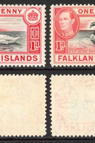 Falkland Is SG147/a 1d Black and Carmine/Black and Vermilion M/M Cat 38.75
