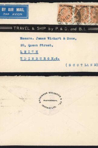 Burma KGV 2a6p x THREE on a Printed Envelope to Scotland