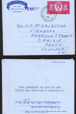 Mauritius GB 6d Coronation Airmail with Port Louis Paquebot pmk