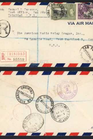 Trinidad and Tobago 1944 Registered cover to the USA