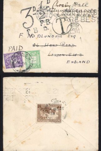 Iraq 1925 Cover tom England Unrecorded BUSRA Tax handstamp with 3 1/2d Post Dues