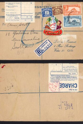 Gibraltar Registered Envelope with Post Dues paying import duty