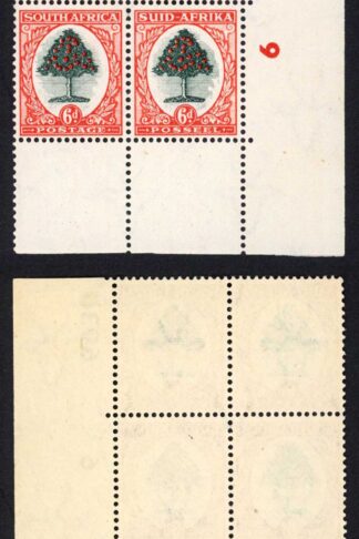 South Africa SG119 6d Green and Red-orange bottom Pair is U/M