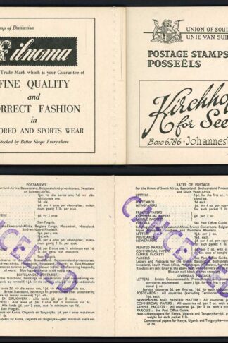 South Africa SGSB18 1948 3/- Booklet Postage Rates overprinted Handstamp