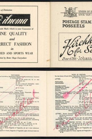 South Africa SGSB18 1948 3/- Booklet Postage Rates with Manuscript Handstamp