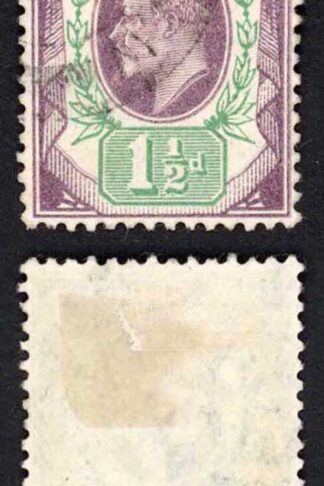 KEVII SG221 1 1/2d Dull purple and green DLR Ord Paper Fine used Cat 24 pounds