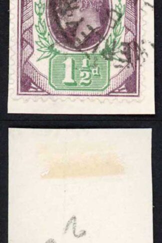 KEVII SG221 1 1/2d Dull purple and green DLR Ord Paper Fine used Cat 24 pounds