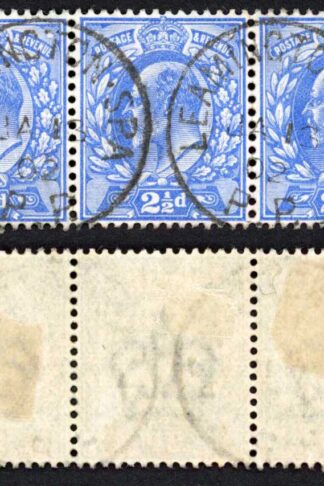KEVII SG230 2 1/2d  Deep Ultramarine DLR Great Colour CDS Strip  Cat 45++ poun