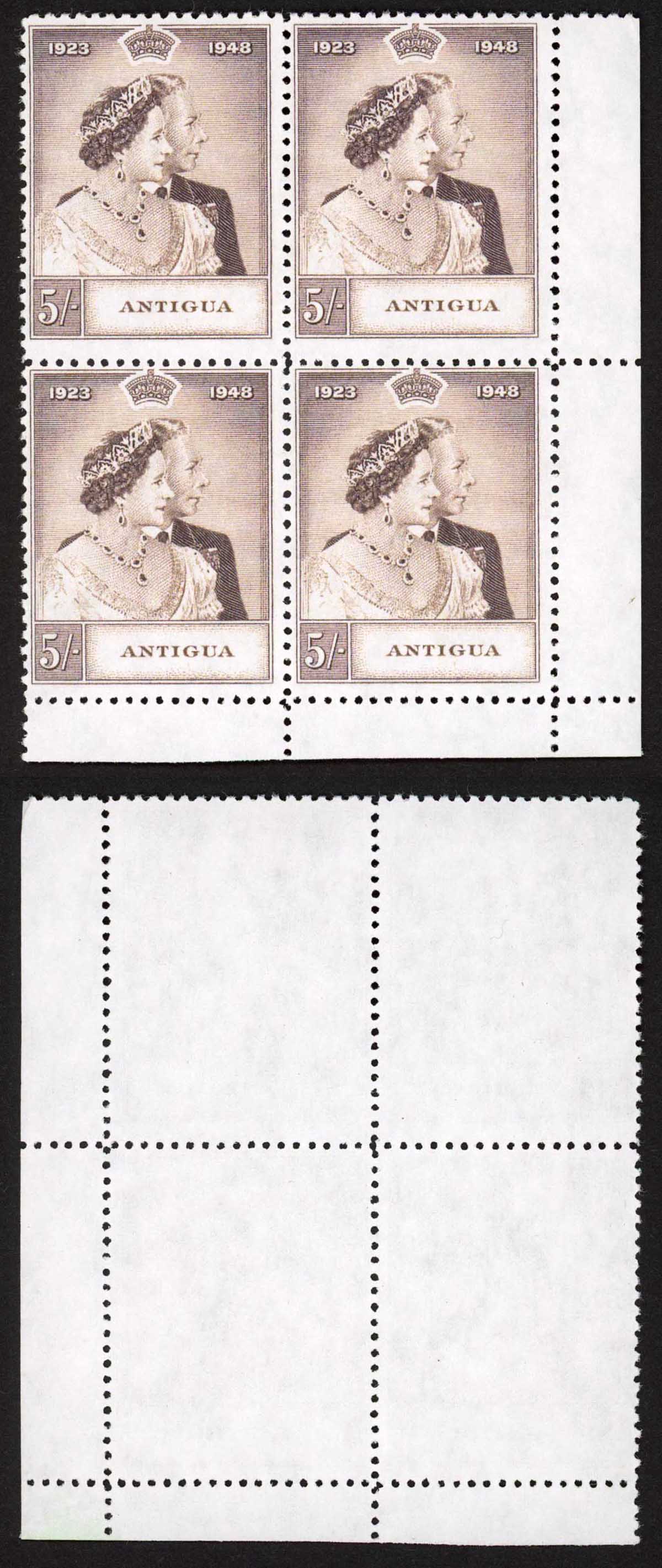 Antigua 1948 Silver Wedding Maryland Forgeries (no gum) Block