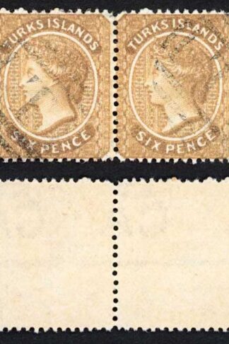 Turks and Caicos SG59 6d Yellow-brown Wmk CA Used Strip
