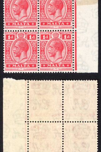 Malta SG99 1d Scarlet wmk Script U/M Block Cat 28+++ pounds
