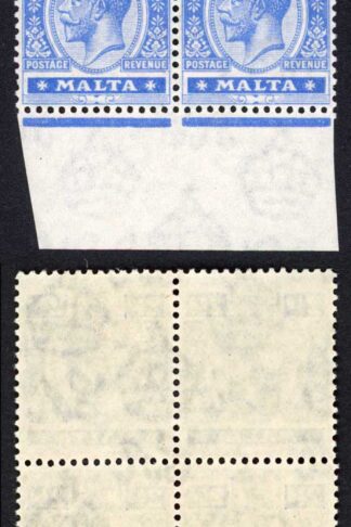 Malta SG101 2 1/2d Bright Blue wmk Script (2 x U/M) Block Cat 34+++ pounds