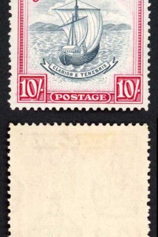 Grenada SG163e 10/- Blue-black and Carmine (Narrow) Perf 14 M/M Cat 50 pounds