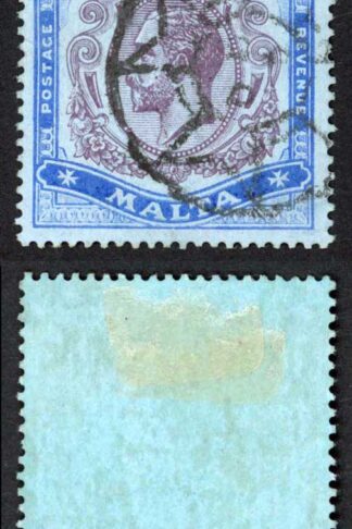 Malta SG86 2/- Purple and Bright Blue/Blue Wmk Mult CA Fine Used Cat 48 pounds