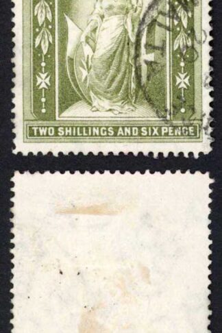 Malta SG87 2/6 Olive-green Wmk Mult CA CDS used Cat 100 pounds