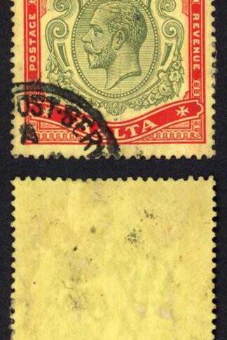 Malta SG88 5/- Green and Red/yellow Wmk Mult CA CDS used Cat 130 pounds