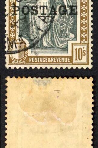 Malta SG156 10/- Slate Grey and Brown opt Postage fine used Cat 24 pounds