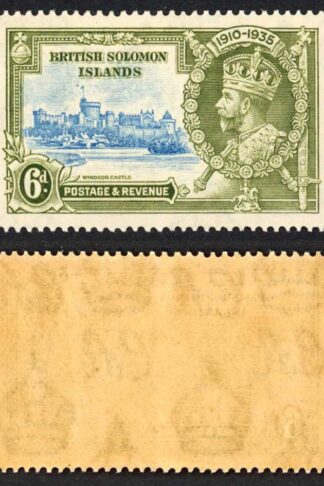 Solomon Is SG55h 1935 Silver Jubilee 6d Dot by Flagstaff U/M (tone spot) Cat 425