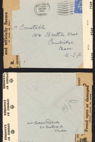 KGVI 2 1/2d Pale Ultramarine on Censored cover to the USA
