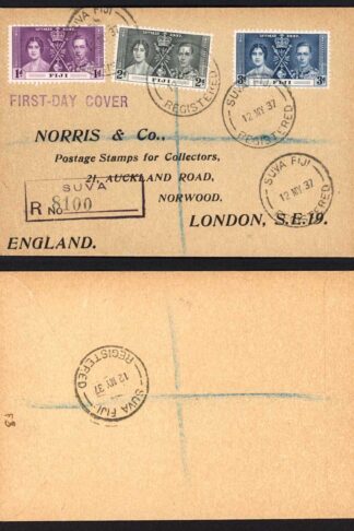 Fiji 1937 Registered Printed Coronation FDC