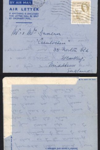 Southern Rhodesia 1955 Prepaid Airmail letter to England