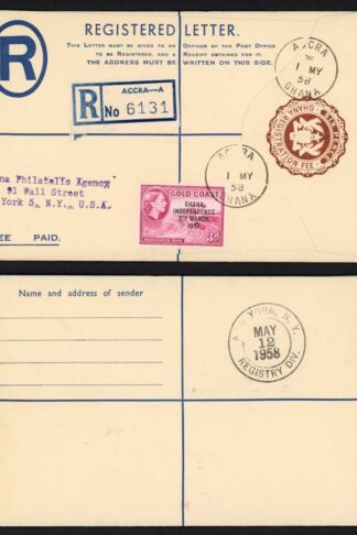 Ghana 1958 6d Registered envelope uprated with 3d