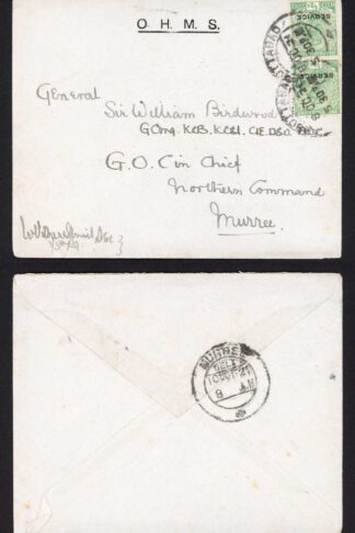 India KGV 1/2a opt Service Pair on OHMS cover