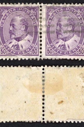 Canada SG188 50c Deep Violet used Pair Cat 280 Pounds