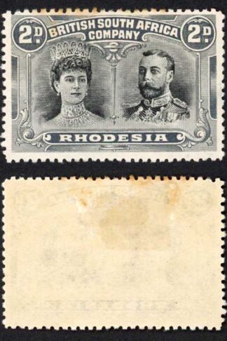 Rhodesia SG126 2d (listed as cheapest shade) Toning at top M/M Cat 65 pounds