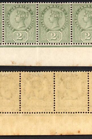 Jamaica SG28 2d Deep Green (Brown Gum) Wmk CA M/M Cat 104 pounds